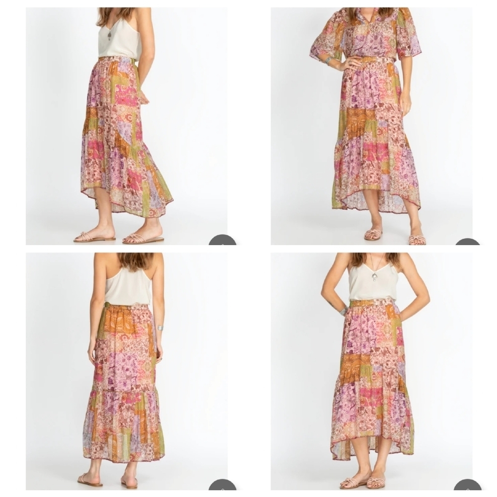 Johnny Was River Tiered Maxi Skirt Pull On Belted Silk Cotton Size XL - Picture 12 of 13